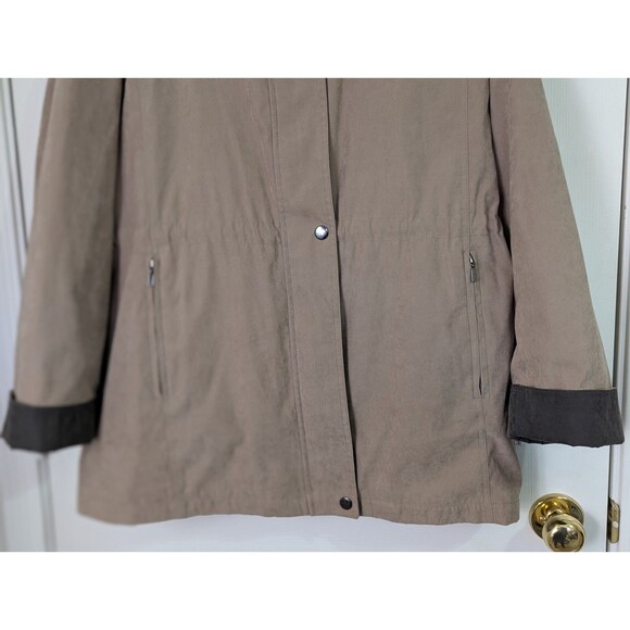 Liz Claiborne Beige Jacket Womens Large Detachable Lining & Hood Cinch Waist - Picture 2 of 16